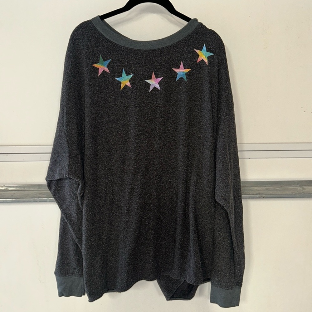 Wildfox Rainbow Star Roadtrip Sweater Womens L Gray Sweatshirt Baggy Top